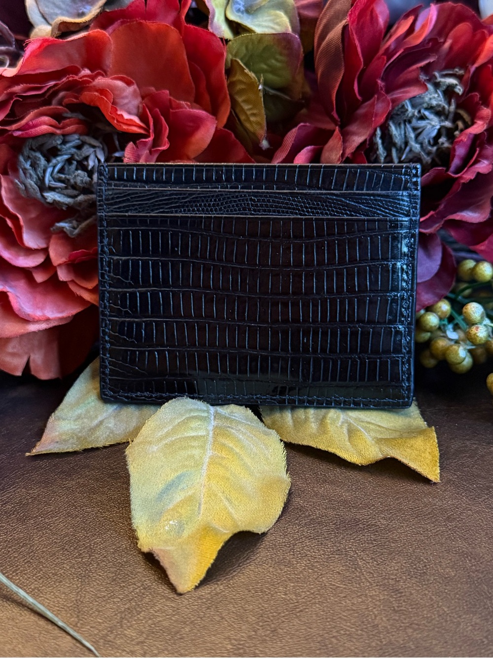 Christian Louboutin Logo Appliquéd Lizard Effect Glossed Leather Cardholder NWT - Picture 5 of 9